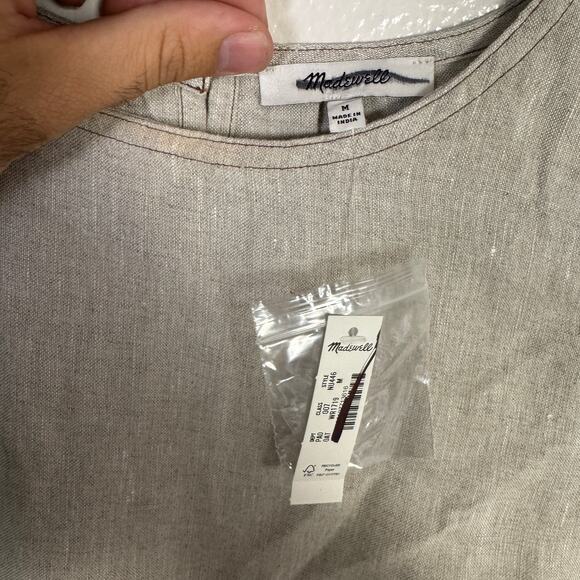 Madewell Linen Pleated Shell Top WMNS M Creamy Gray Wide Swing Hem Keyhole Back - Picture 5 of 8